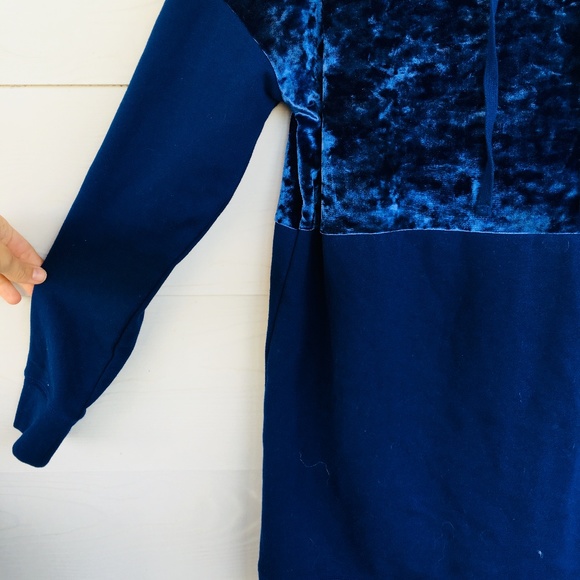 Blue Long Sleeve Hoodie with Velvet Top - Picture 4 of 5
